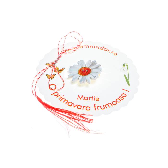Martisor-brosa cu o margareta alb cu centru portocaliu [3]