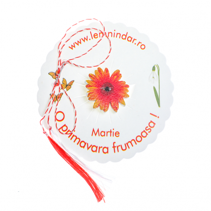 Martisor-brosa cu o margareta portocalie cu nuante de galben [2]