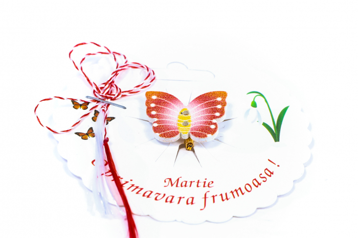 Martisor-brosa cu un fluture portocaliu cu galben [2]