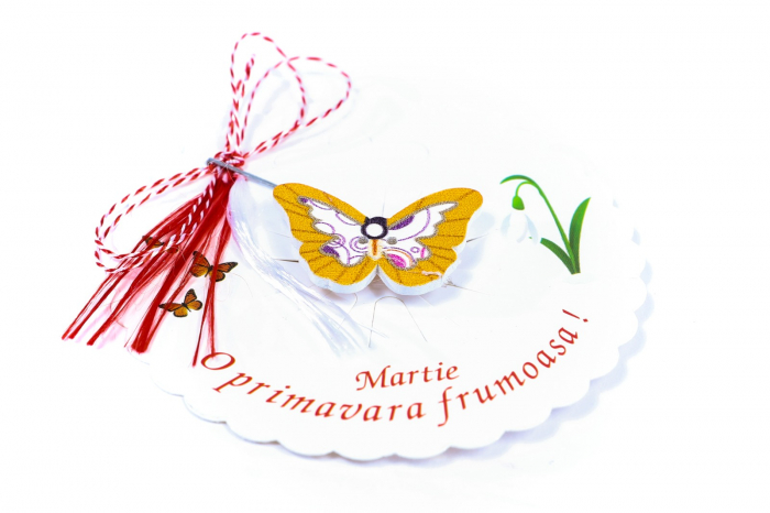 Martisor-brosa cu un fluturas galben mustar cu model [2]