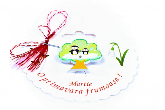 Martisor-brosa cu un copacel cu pinguini [2]