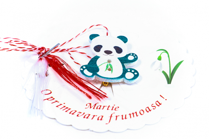 Martisor-brosa cu un ursulet panda albastru verzui [2]