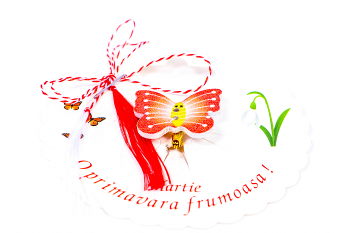 Martisor-brosa cu un fluture corai cu galben [2]