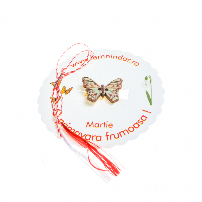 Martisor-brosa cu un fluturas cu nuante de verde si albastru [2]
