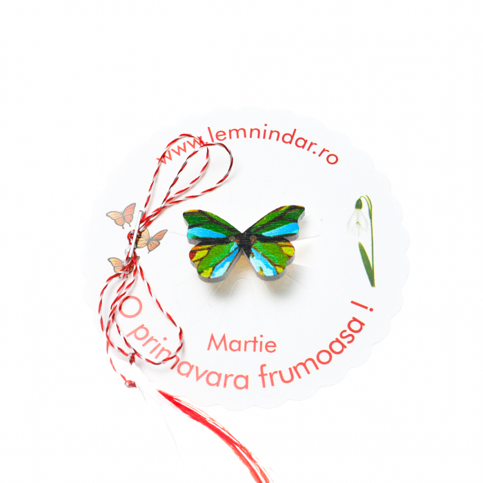 Martisor-brosa cu un fluturas cu nuante de verde si albastru [5]