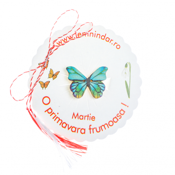 Martisor-brosa cu un fluturas roz cu dungi verzi si galbene [3]