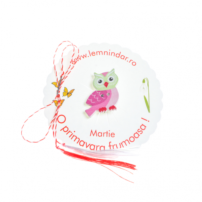 Martisor-brosa cu o bufnita draguta roz cu capul verde [3]