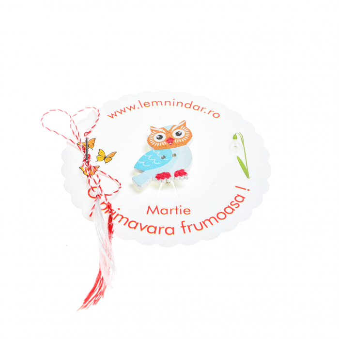 Martisor-brosa cu o bufnita draguta cu nuante de albastru si capul maro [3]