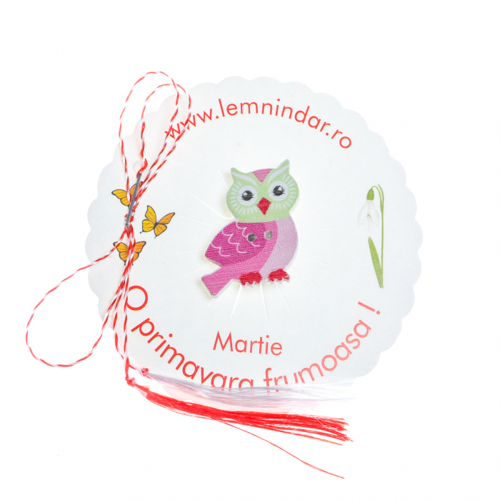 Martisor-brosa cu o bufnita draguta roz cu capul verde [2]