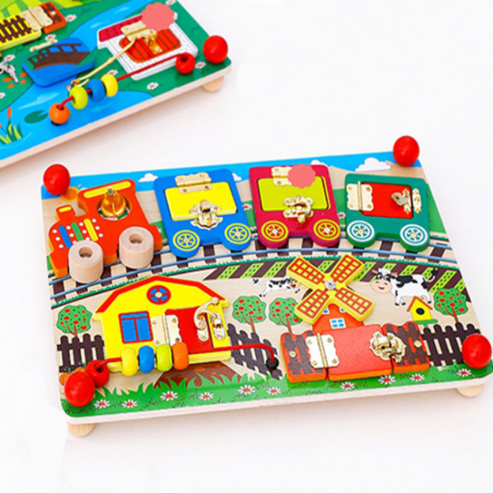 Panou Montessori multifunctional trenulet cu sisteme diferite de deschidere [3]