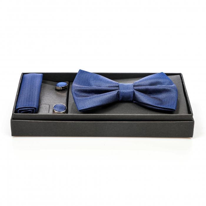 Papion albastru cu butoni si batista [2]