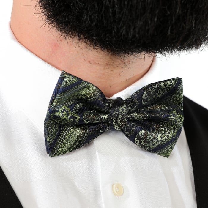 Papion albastru inchis cu model vernil cu butoni si batista [10]