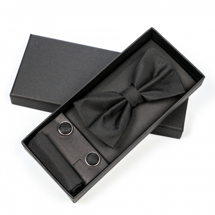 Papion negru cu butoni si batista [3]