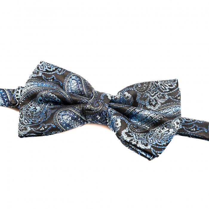 Papion negru cu model albastru cu butoni si batista [7]