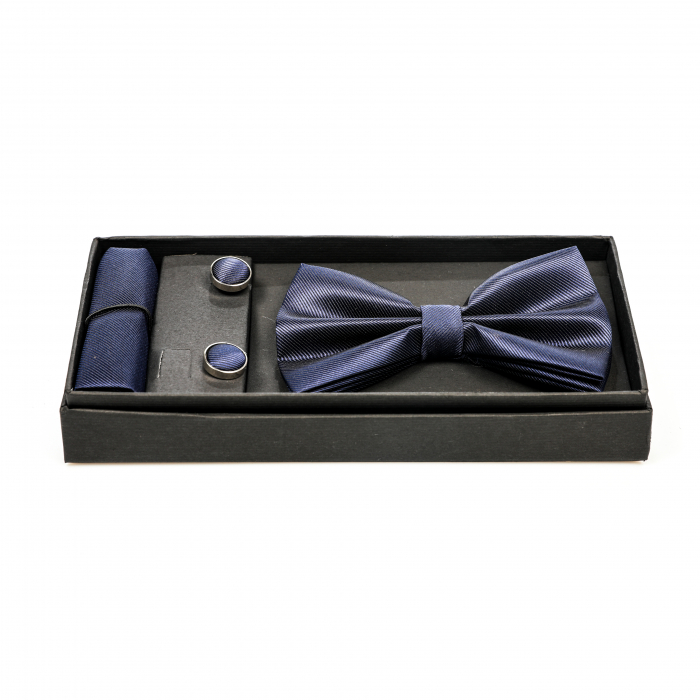 Papion albastru inchis cu butoni si batista [2]