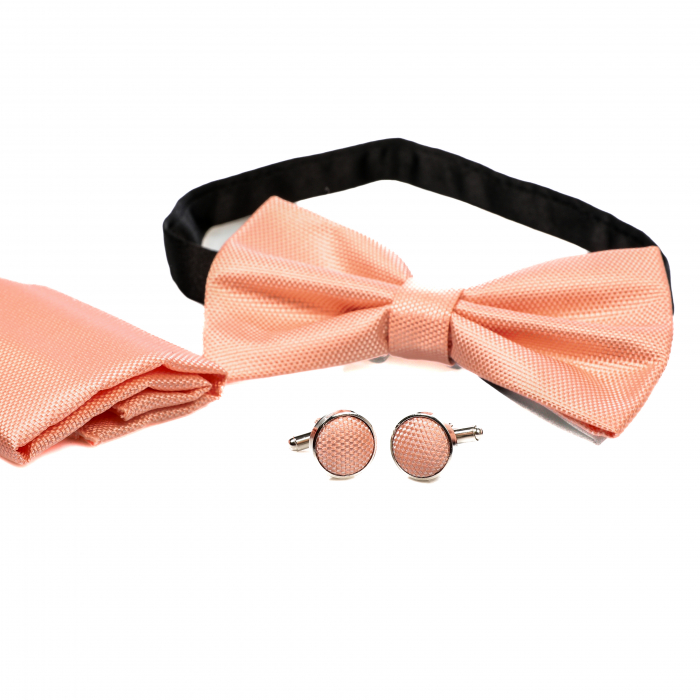 Papion culoare somon cu butoni si batista [5]