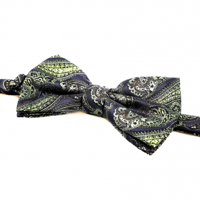 Papion albastru inchis cu model vernil cu butoni si batista [7]