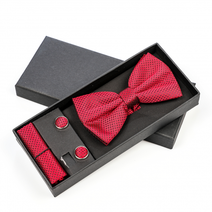 Papion rosu cu puncte negre cu butoni si batista [3]