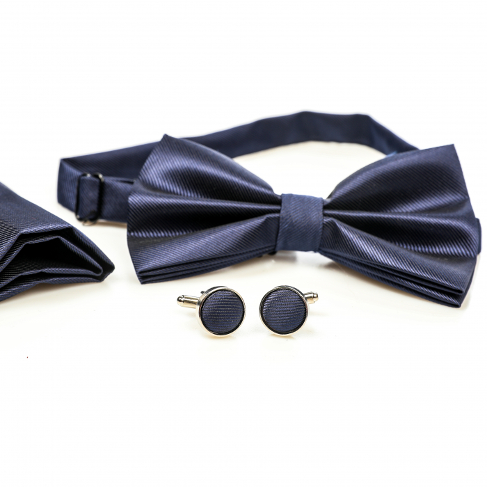 Papion albastru inchis cu butoni si batista [5]