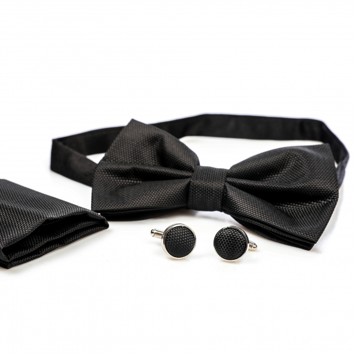 Papion negru cu butoni si batista [5]