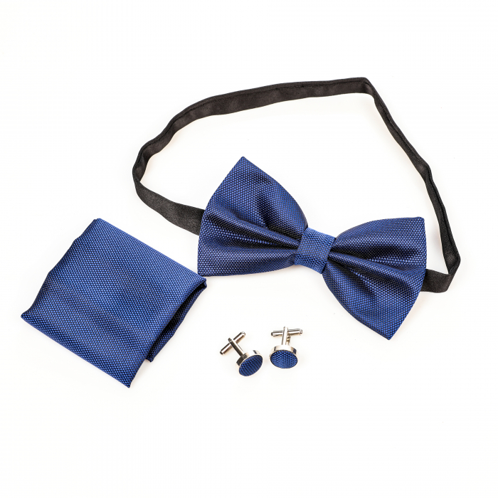 Papion albastru cu butoni si batista [4]