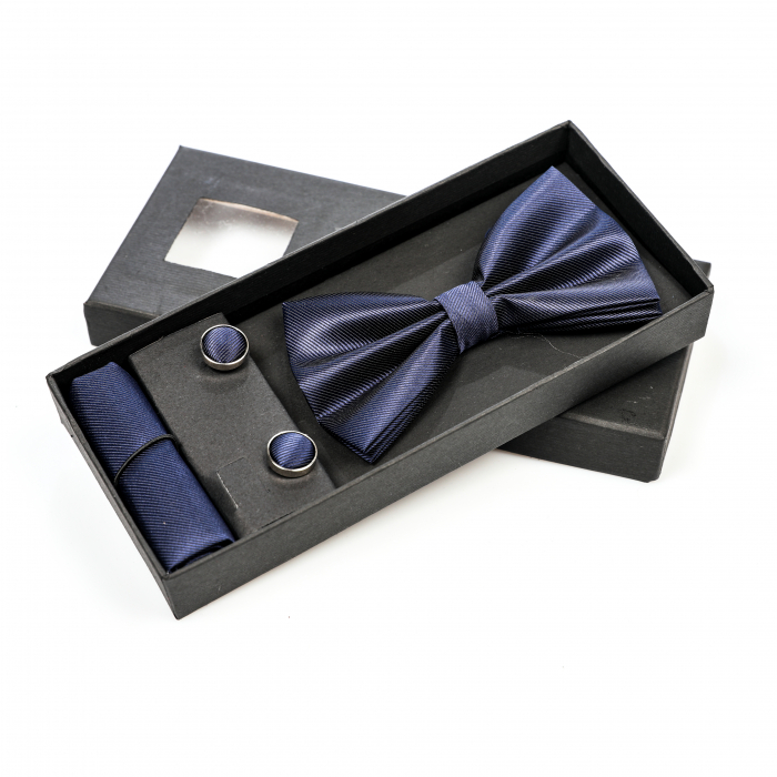 Papion albastru inchis cu butoni si batista [3]