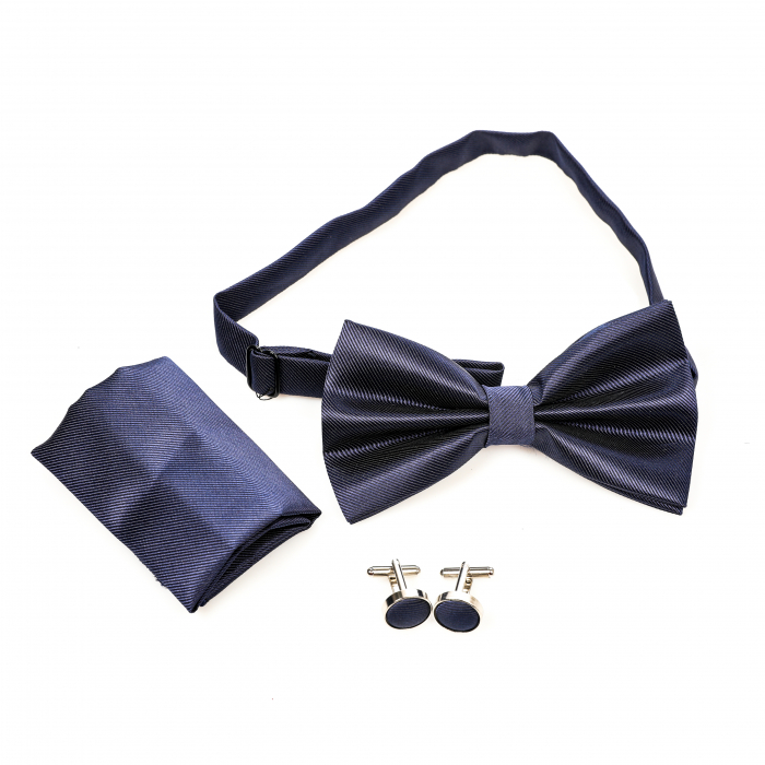 Papion albastru inchis cu butoni si batista [4]