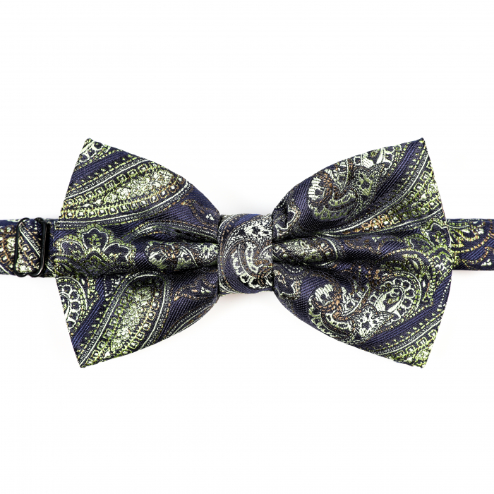 Papion albastru inchis cu model vernil cu butoni si batista [6]