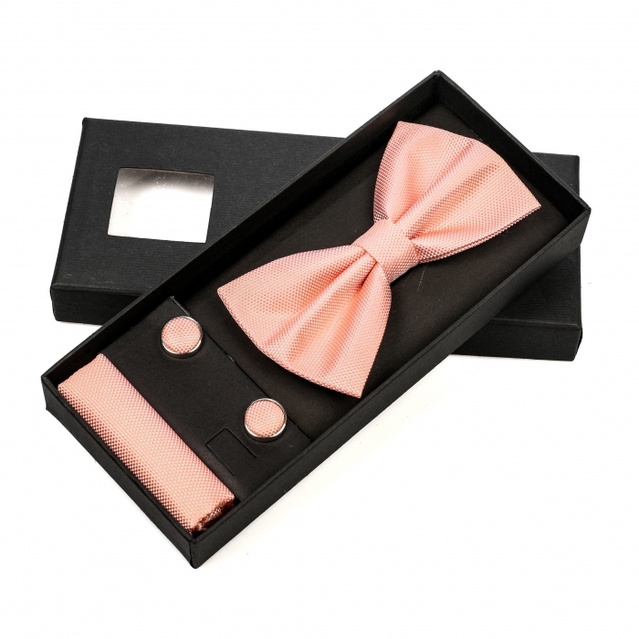 Papion culoare somon cu butoni si batista [2]