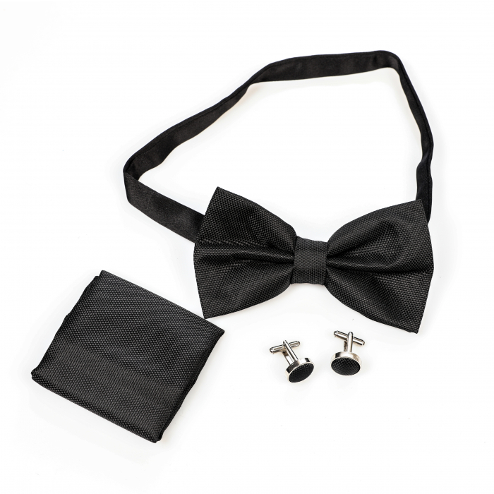 Papion negru cu butoni si batista [4]