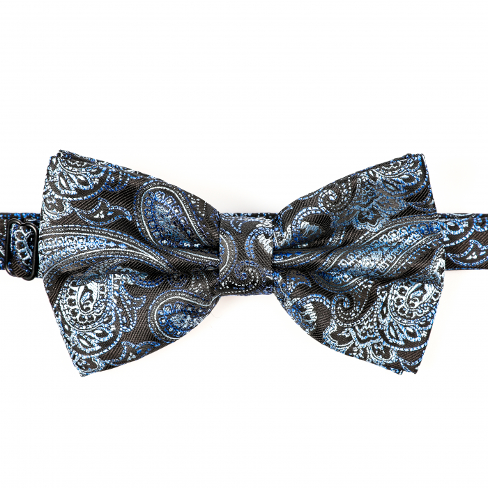Papion negru cu model albastru cu butoni si batista [6]