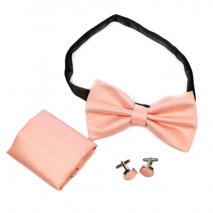 Papion culoare somon cu butoni si batista [4]