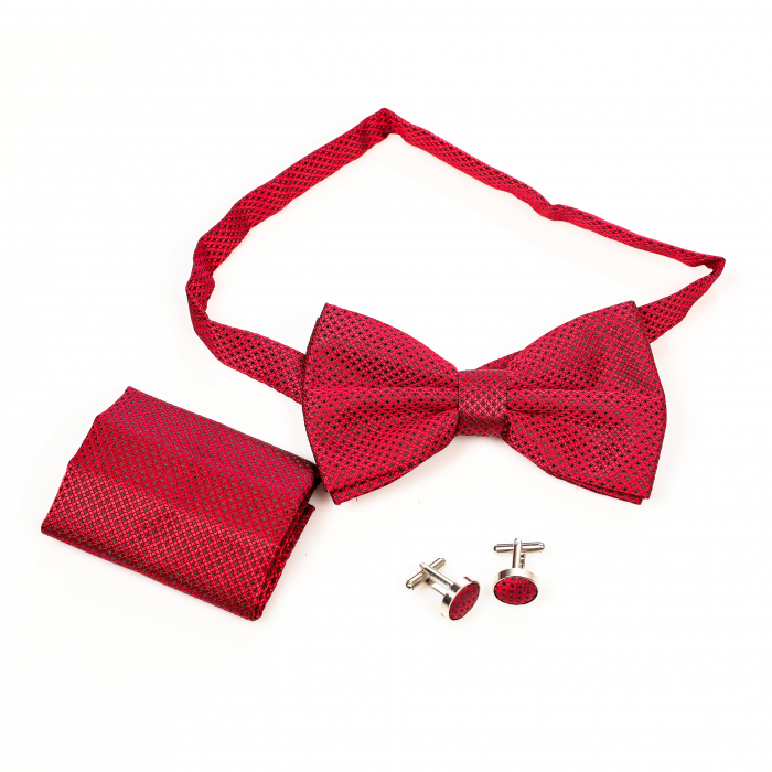 Papion rosu cu puncte negre cu butoni si batista [2]