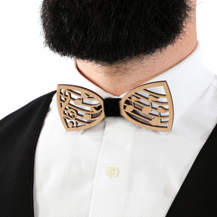 Papion din lemn model cu note muzicale - natur [4]