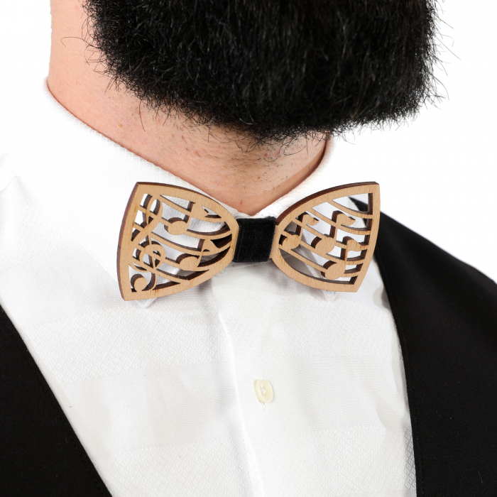 Papion din lemn model cu note muzicale - natur [6]