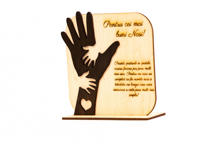 Placheta personalizata din lemn cu maini- Pentru cei mai buni Nasi! [6]