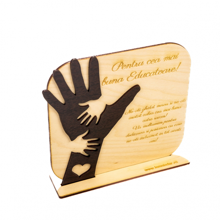 Placheta personalizata din lemn cu maini- Pentru cea mai buna Educatoare! [3]
