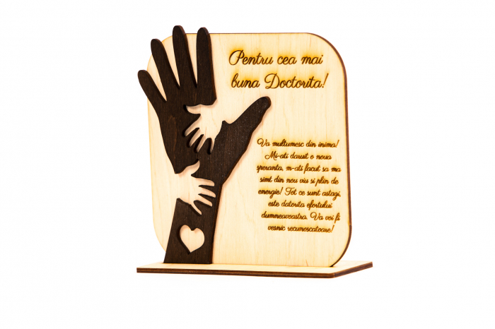 Placheta personalizata din lemn cu maini- Pentru cea mai buna Doctorita! [2]