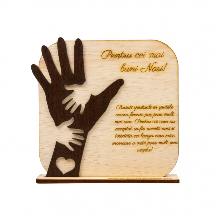 Placheta personalizata din lemn cu maini- Pentru cei mai buni Nasi! [2]