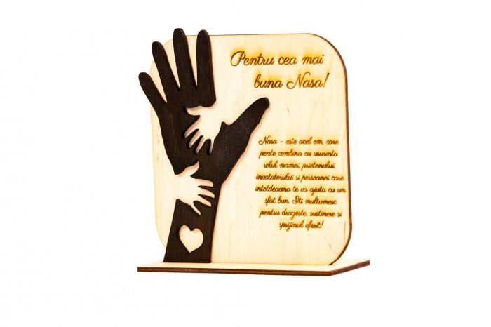 Placheta personalizata din lemn cu maini- Pentru cea mai buna Nasa! [2]