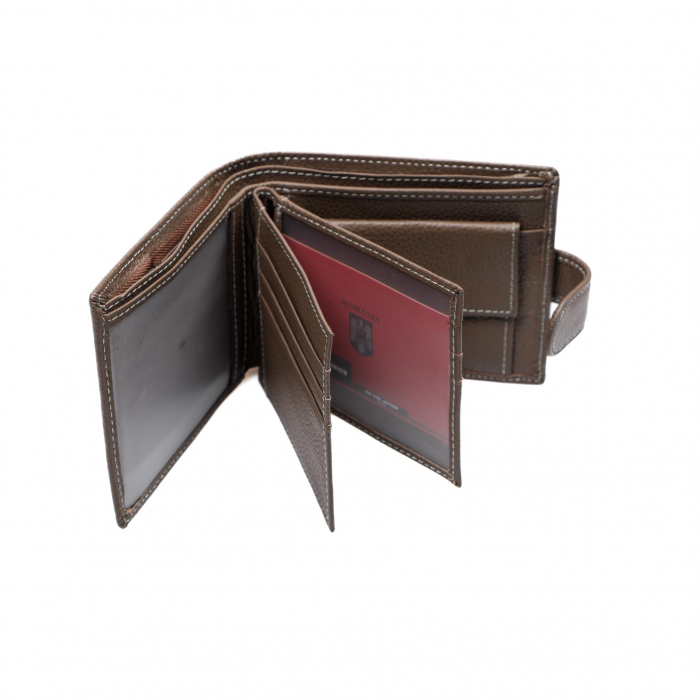 Portofel piele naturala pentru barbati cu capsa Maro deschis [4]