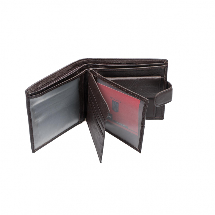 Portofel piele naturala pentru barbati cu capsa Maro inchis [4]