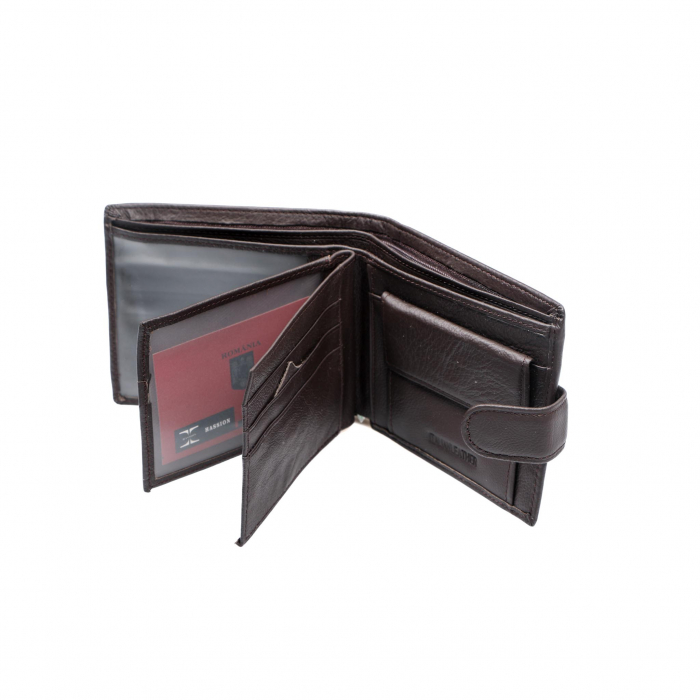 Portofel piele naturala pentru barbati cu capsa Maro inchis [5]
