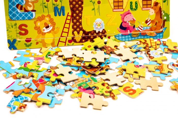 Puzzle din lemn cu animale si litere - jucarii Montessori [3]