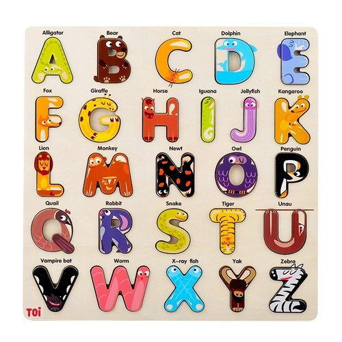Puzzle educational alfabet cu animale din lemn