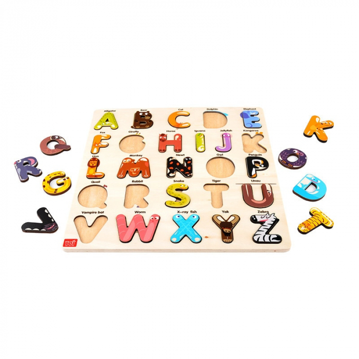 Puzzle educational alfabet cu animale din lemn [4]