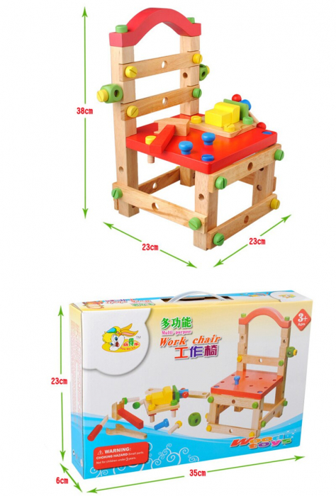 Set scaun de lucru cu unelte din lemn [7]