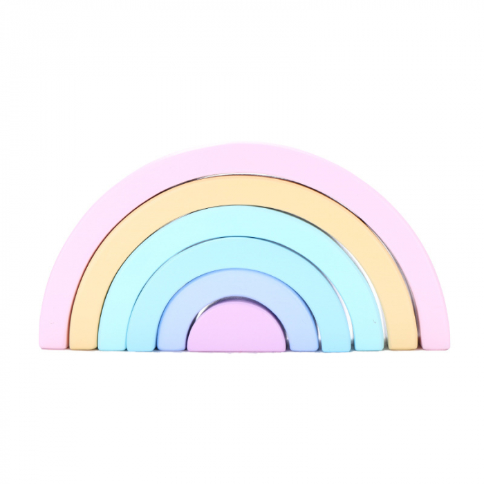 Semicerc curcubeu din lemn - Joc Montessori culori pastel [1]