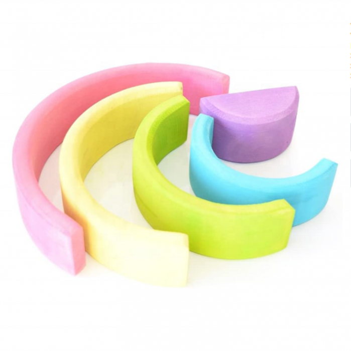 Semicerc curcubeu din lemn - Joc Montessori culori pastel [2]