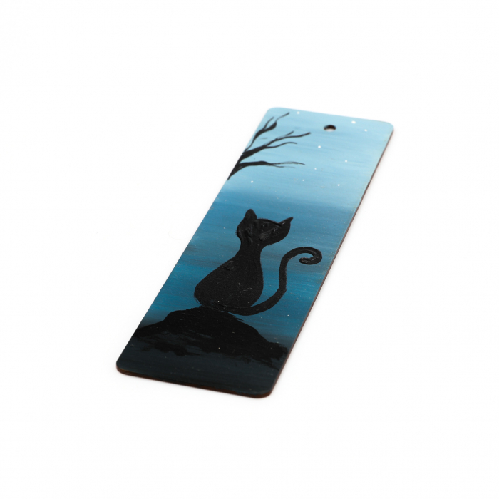 Semn de carte pictat cu pisica si cer [2]